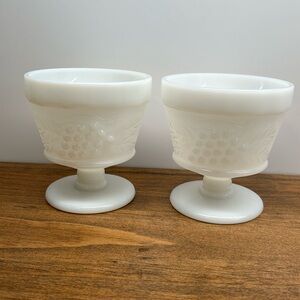 Vintage Indiana Milk Glass Harvest Grape Sherbet Dessert Cups Set Of Two